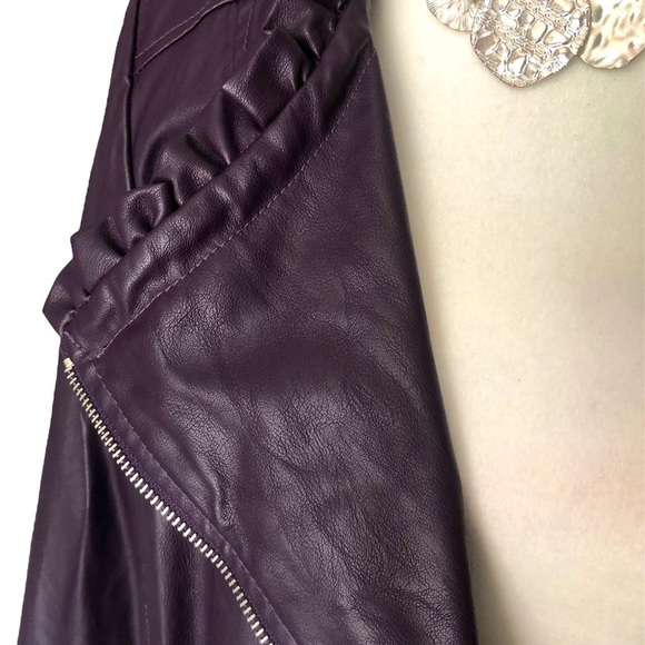 INC Purple Fitted Moto Jacket, Ruffle Trim, Faux Leather, Women’s Medium, NWOT - Picture 4 of 5